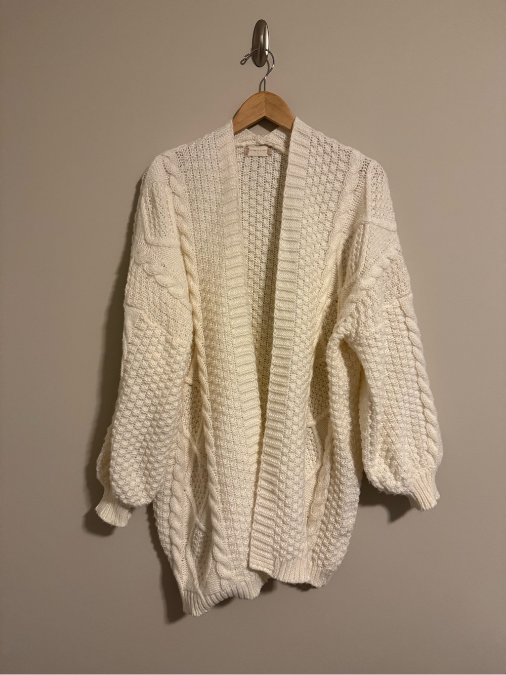 Altar'd State Cream Cable-Knit Open Cardigan
